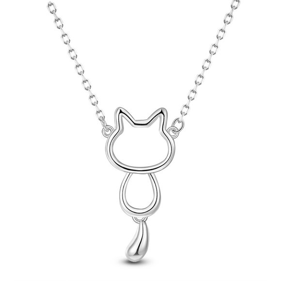 Adorable 925 Sterling Silver Cat Necklace with Swinging Tail - Kitty Lovers Gift - Picture 1 of 5